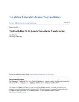 The Double Man: W. H. Audenâ•Žs Transatlantic Transformation