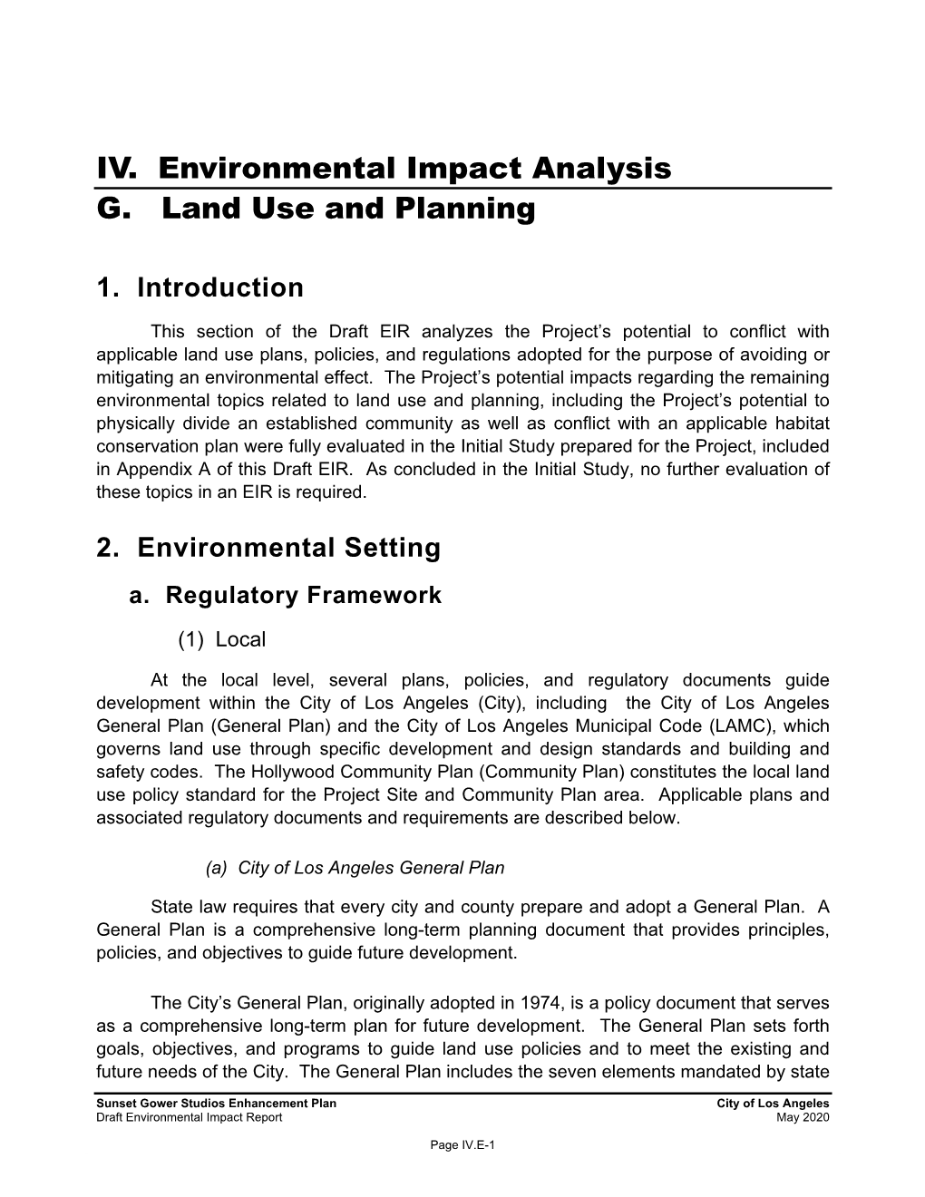 IV. Environmental Impact Analysis G. Land Use and Planning