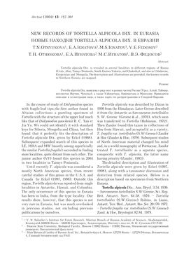 New Records of Tortella Alpicola Dix. in Eurasia Íîâûå Íàõîäêè Tortella Alpicola Dix