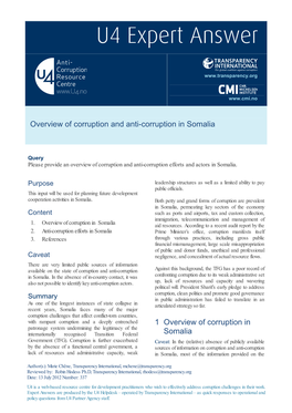 1 Overview of Corruption in Somalia Overview of Corruption and Anti