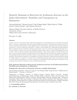 Domestic Mammals As Reservoirs for Leishmania Donovani On