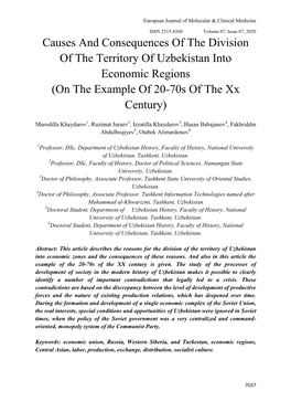 Causes and Consequences of the Division of the Territory of Uzbekistan Into Economic Regions (On the Example of 20-70S of the Xx Century)