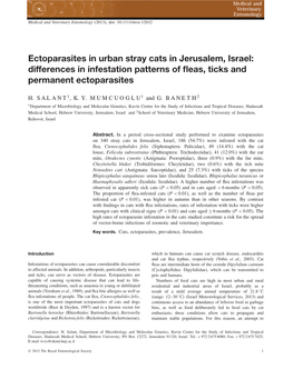 Ectoparasites in Urban Stray Cats in Jerusalem, Israel: Differences in Infestation Patterns of ﬂeas, Ticks and Permanent Ectoparasites