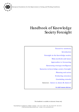 Handbook of Knowledge Society Foresight