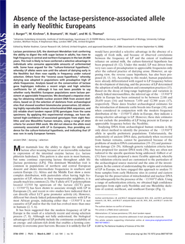 Absence of the Lactase-Persistence-Associated Allele in Early Neolithic Europeans