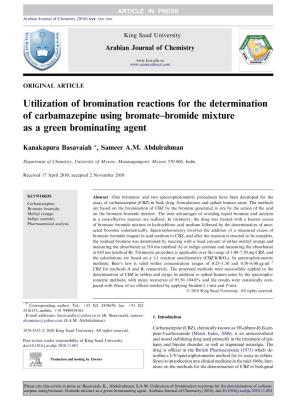 Utilization of Bromination Reactions for the Determination of Carbamazepine Using Bromate–Bromide Mixture As a Green Brominating Agent