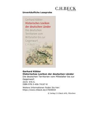Unverkäufliche Leseprobe Gerhard Köbler Historisches Lexikon Der Deutschen Länder Die Deutschen Territorien Vom Mittelalter B
