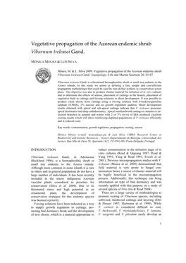 Vegetative Propagation of the Azorean Endemic Shrub Viburnum Treleasei Gand