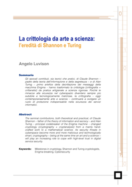 La Crittologia Da Arte a Scienza: L’Eredità Di Shannon E Turing