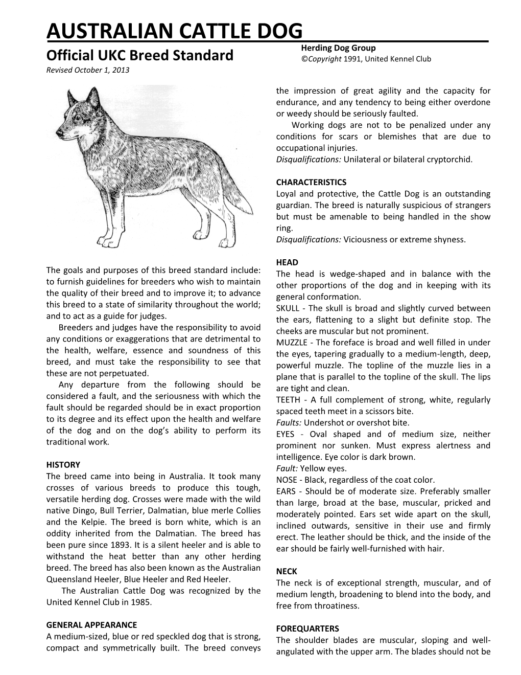 Download Australian Cattle Dog Breed Standard