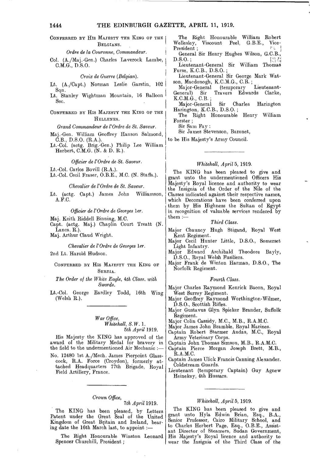 1444 the Edinburgh Gazette, April 11, 1919