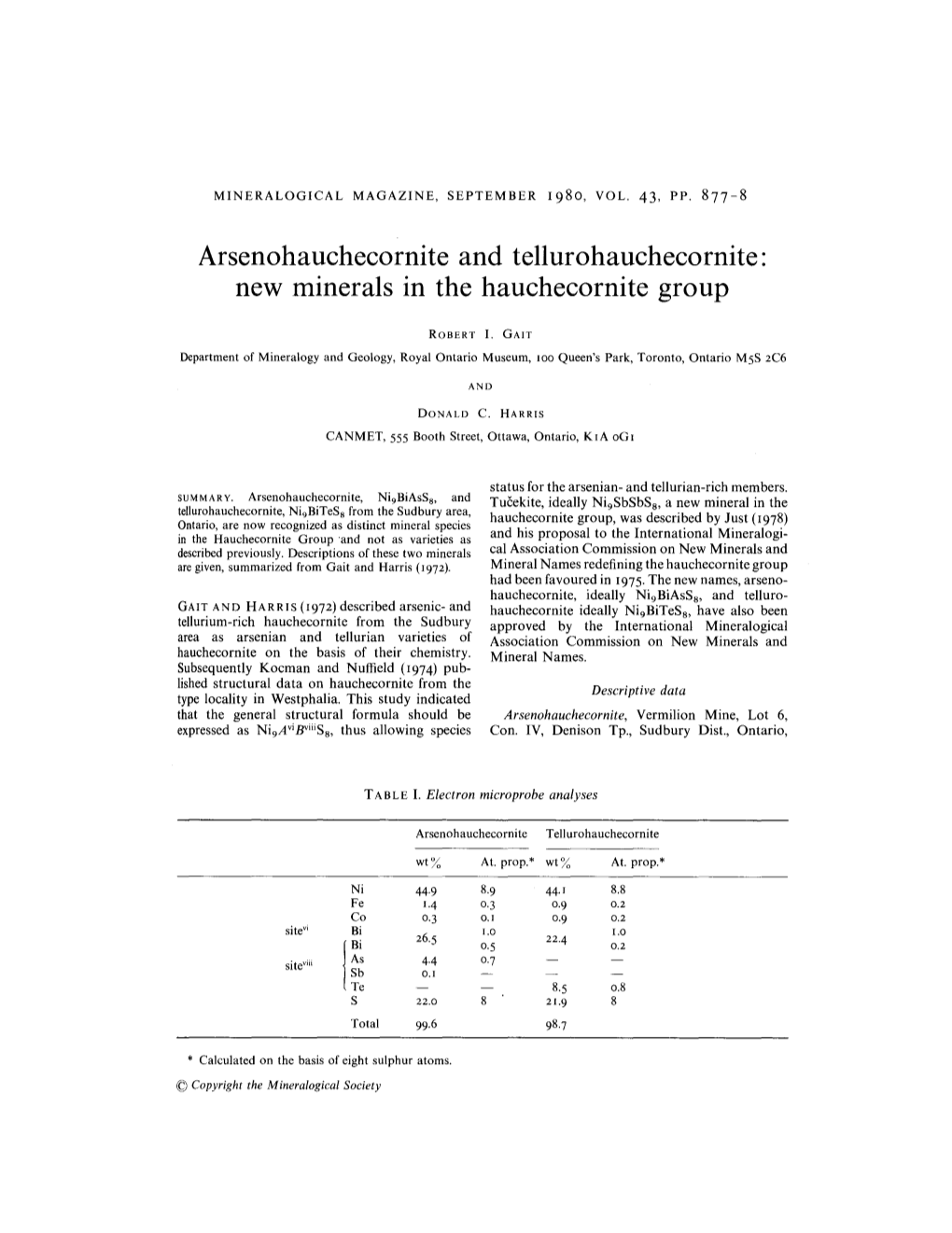 Arsenohauchecornite and Tellurohauchecornite: New Minerals in the Hauchecornite Group