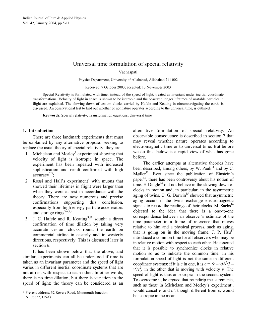 Universal Time Formulation of Special Relativity
