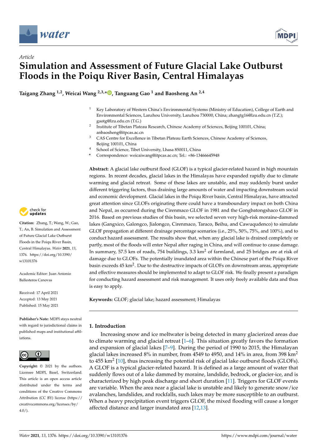 Simulation and Assessment of Future Glacial Lake Outburst Floods in the Poiqu River Basin, Central Himalayas