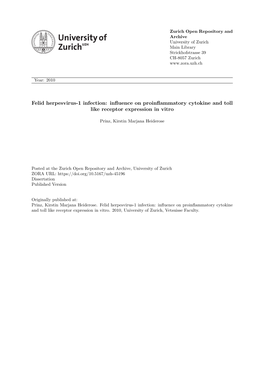 Felid Herpesvirus-1 Infection: Influence on Proinflammatory Cytokine and Toll Like Receptor Expression in Vitro