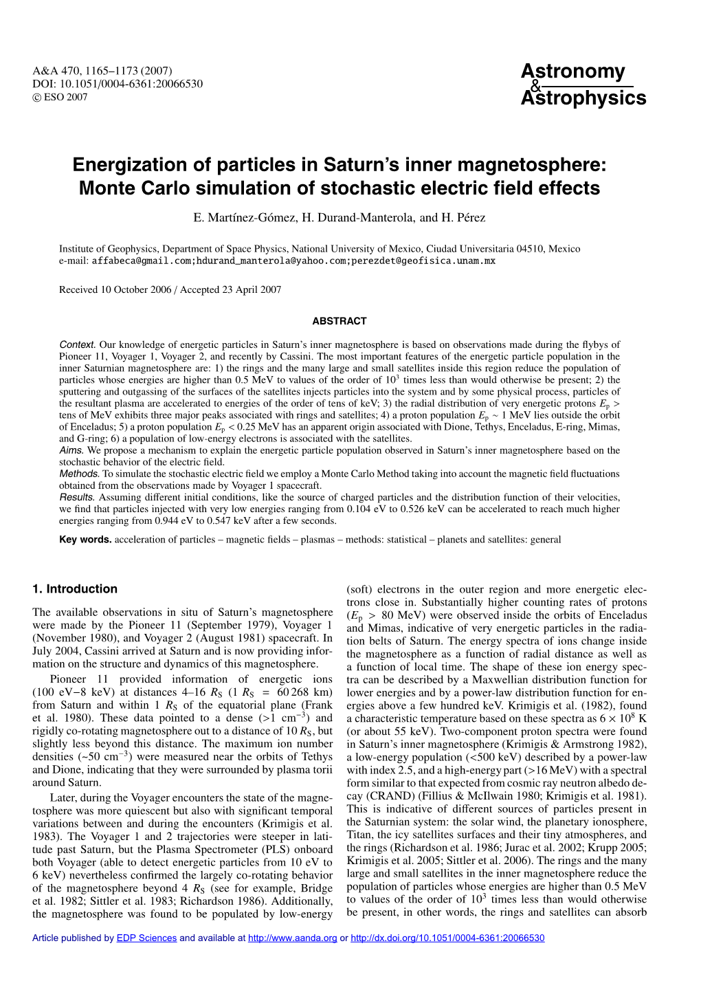 Energization of Particles in Saturn\'S Inner Magnetosphere: Monte Carlo