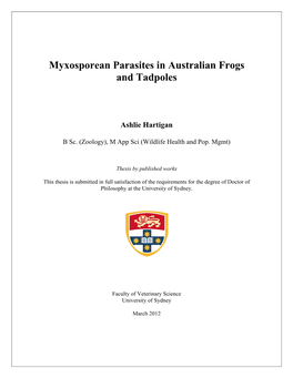 Myxosporean Parasites in Australian Frogs and Tadpoles