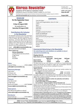 Kinross Newsletter Mrs Nan Walker, MBE Founded in 1977 by Kinross Community Council ISSN 1757-4781 Published by Kinross Newsletter Limited, Company No