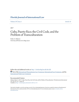Cuba, Puerto Rico, the Civil Code, and the Problem of Transculturation Pedro A