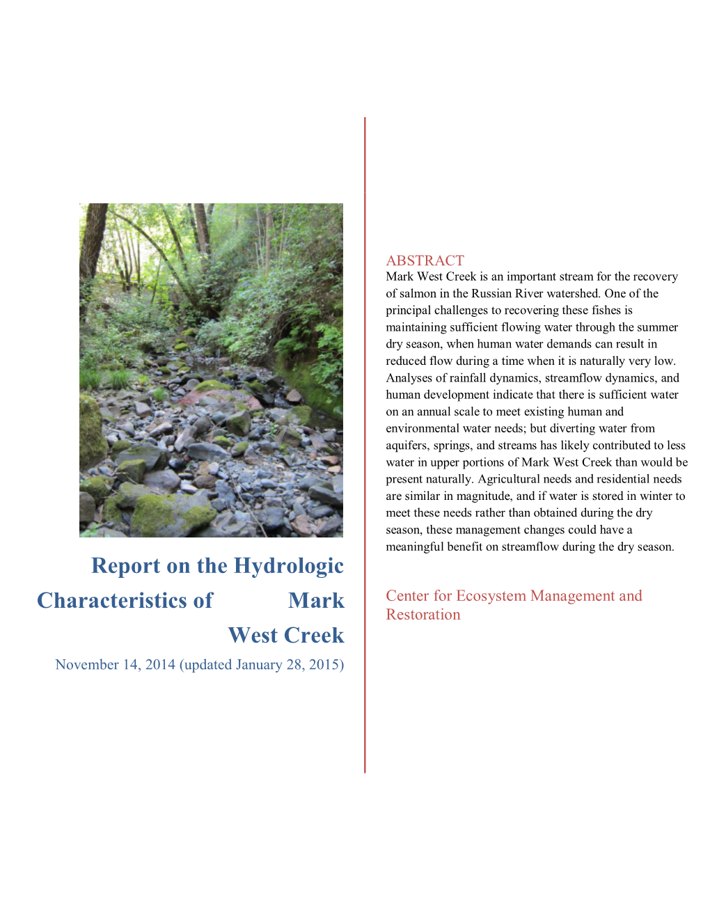 Report on the Hydrologic Characteristics of Mark West Creek