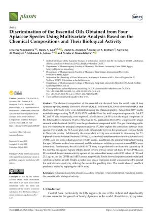 Discrimination of the Essential Oils Obtained from Four Apiaceae Species Using Multivariate Analysis Based on the Chemical Compositions and Their Biological Activity