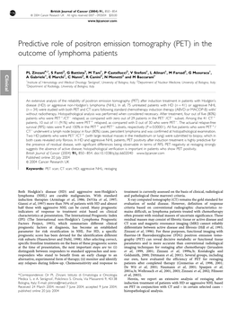 (PET) in the Outcome of Lymphoma Patients