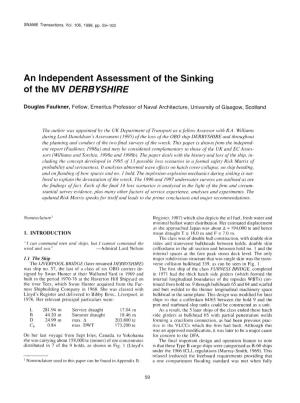 An Independent Assessment of the Sinking of the MV DERBYSHIRE