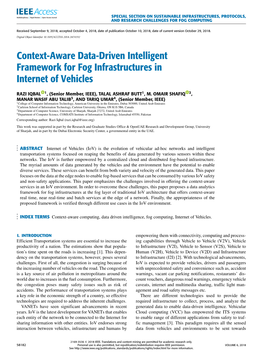 Context-Aware Data-Driven Intelligent Framework for Fog Infrastructures in Internet of Vehicles