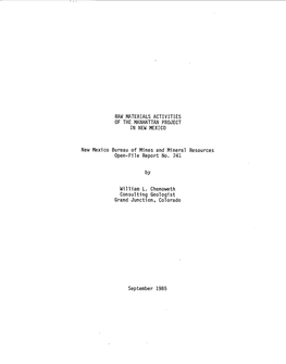 Raw Materials Activities of the Manhattan Project in New Mexico