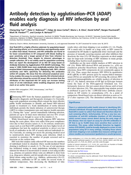 Antibody Detection by Agglutination–PCR (ADAP) Enables Early Diagnosis of HIV Infection by Oral Fluid Analysis