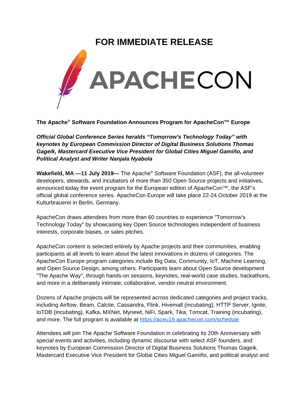 Apachecon Europe 2019