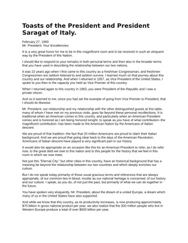 2.27.1969 Toasts of the President and President Saragat of Italy