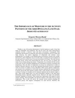 The Importance of Moisture in the Activity Patterns of the Arid-Dwelling Land Snail Iberus Gualtieranus