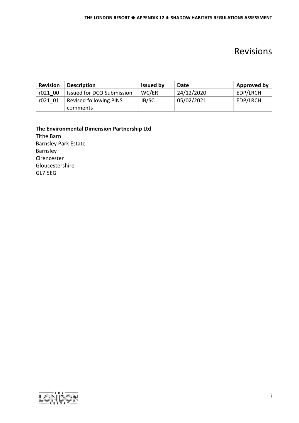 London Resort Non-ES Report Template