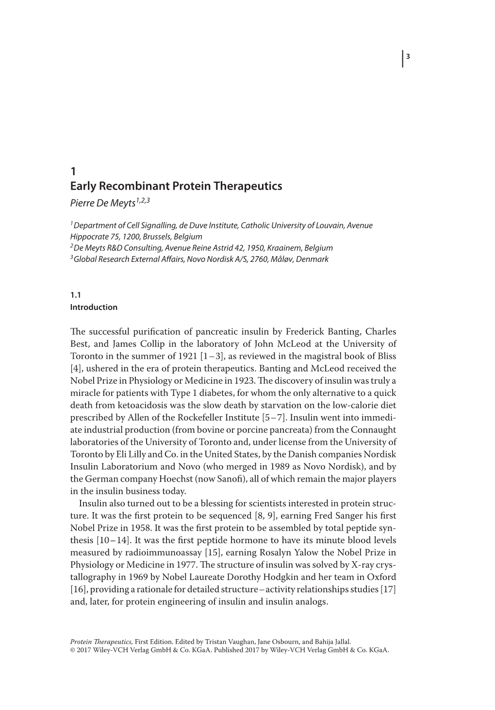 1 Early Recombinant Protein Therapeutics Pierre De Meyts1,2,3