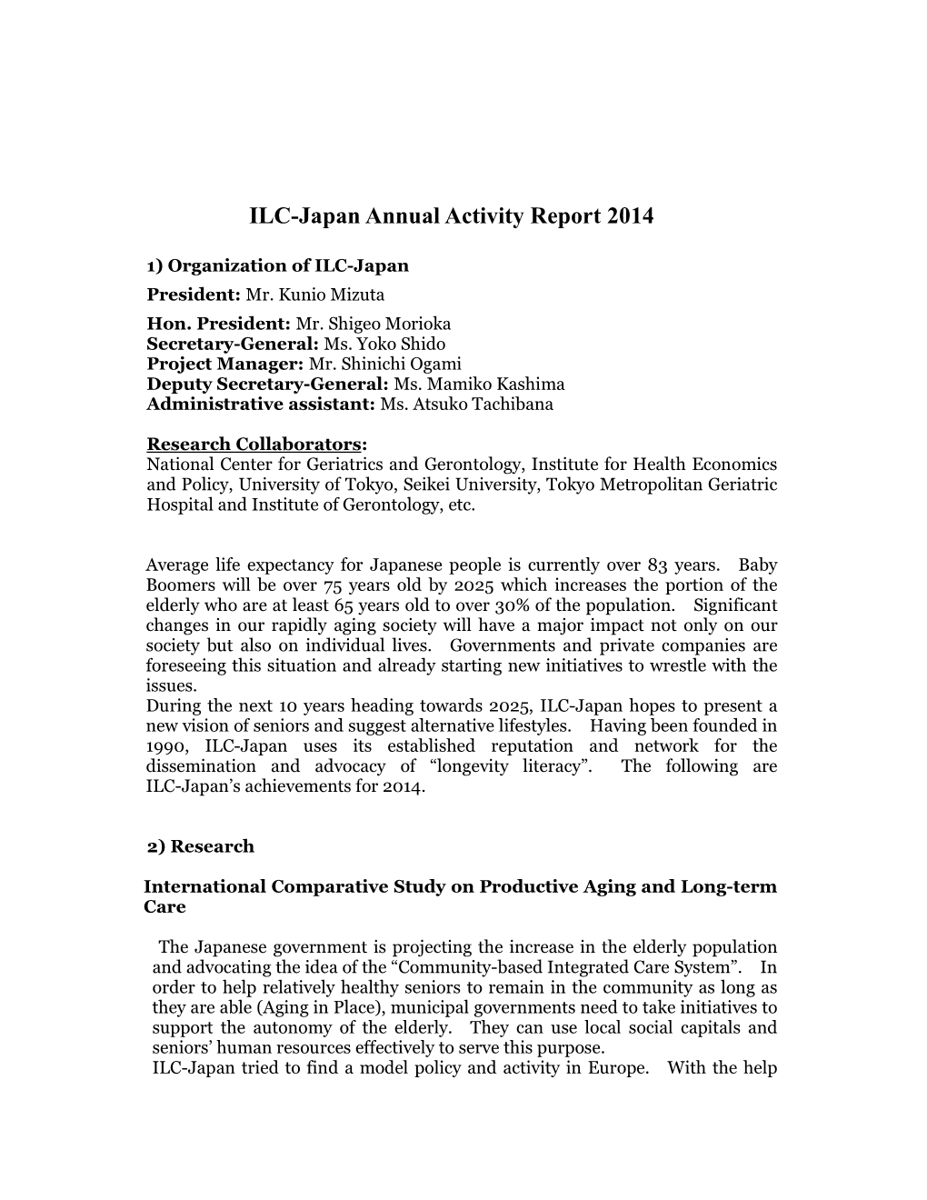 ILC-Japan Annual Activity Report 2014