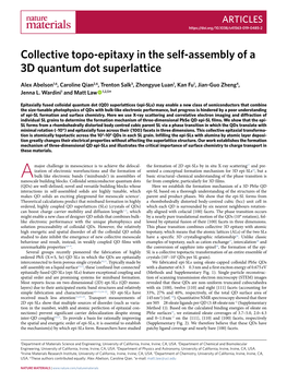Collective Topo-Epitaxy in the Self-Assembly of a 3D Quantum Dot Superlattice