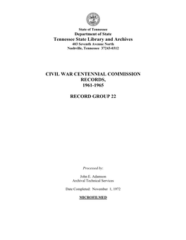Civil War Centennial Commission Records, 1961-1965