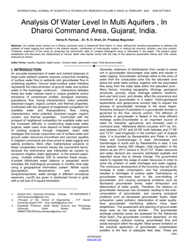 Analysis of Water Level in Multi Aquifers , in Dharoi Command Area, Gujarat, India