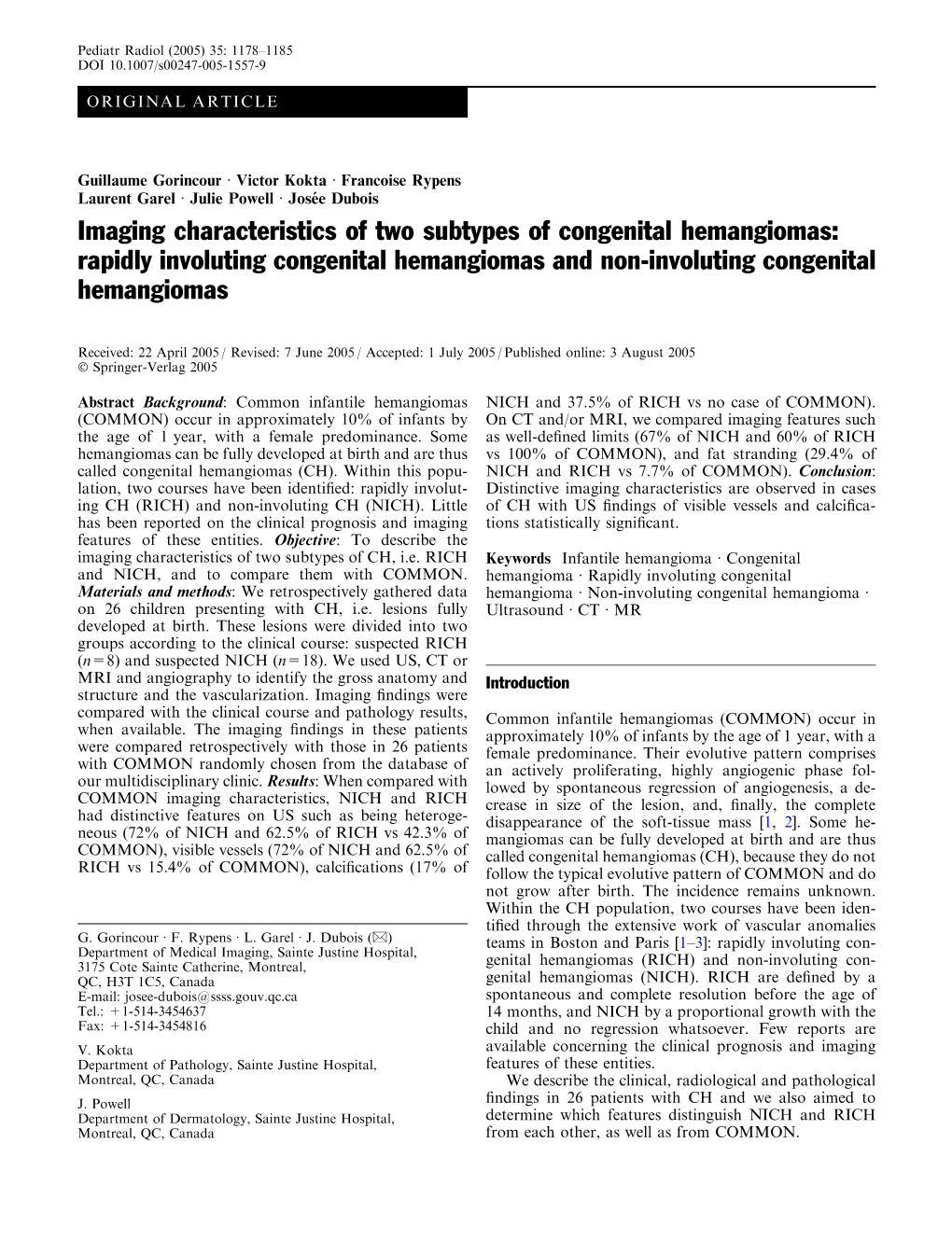 Imaging Characteristics of Two Subtypes of Congenital Hemangiomas: Rapidly Involuting Congenital Hemangiomas and Non-Involuting Congenital Hemangiomas