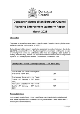 Doncaster Metropolitan Borough Council Planning Enforcement Quarterly Report March 2021