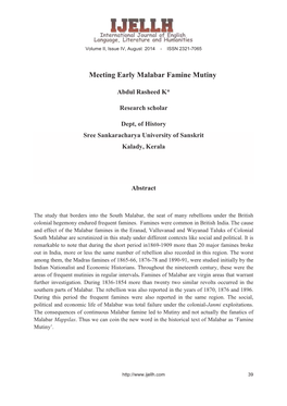 Meeting Early Malabar Famine Mutiny