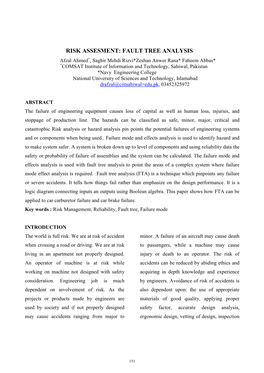 Risk Assesment: Fault Tree Analysis