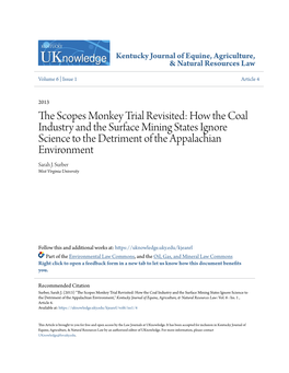 How the Coal Industry and the Surface Mining States Ignore Science to the Detriment of the Appalachian Environment Sarah J