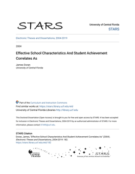 Effective School Characteristics and Student Achievement Correlates As