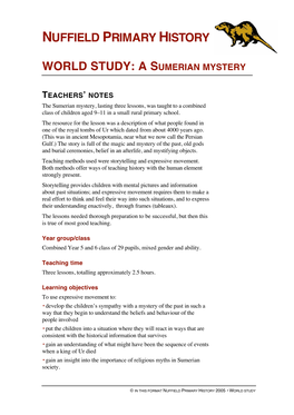 Nuffield Primary History World Study: a Sumerian Mystery
