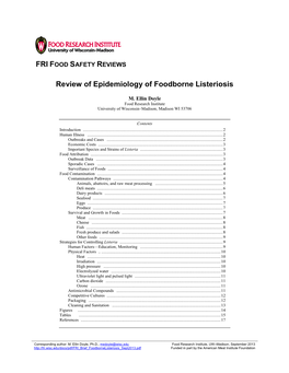 FRI FOOD SAFETY REVIEWS Review of Epidemiology of Foodborne Listeriosis