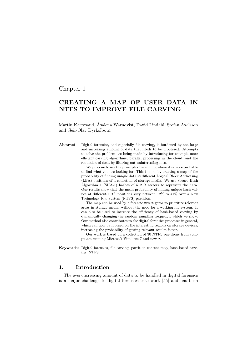 Chapter 1 CREATING a MAP of USER DATA in NTFS to IMPROVE
