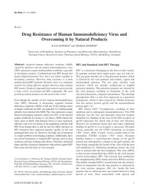 Drug Resistance of Human Immunodeficiency Virus and Overcoming It by Natural Products