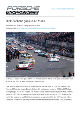 Dick Barbour Goes to Le Mans